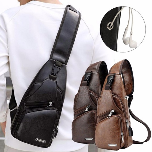 Men Chest Shoulder Bag messenger bag Leather - Picture 6 of 6